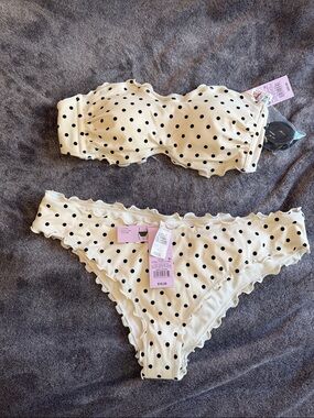 wild fable Cream and Black Polka Dot Bandeau Bikini Set